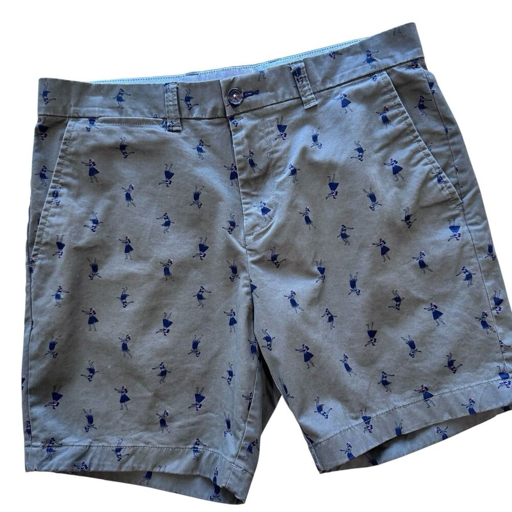 Tommy Hilfiger Men's Flex Shorts Size 33 Army Green Hula Girl Cotton Chino EUC